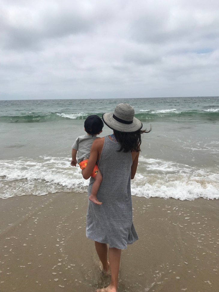 Mother and baby at the beach