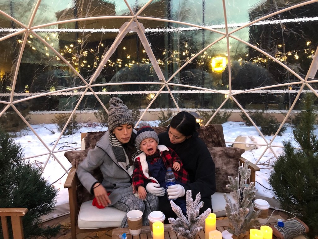 toddler crying in igloo in Minnesota